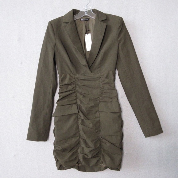 Zara Blazer Mini Dress NWT Ruche Body Con size L. bloggers fav! - Picture 4 of 7